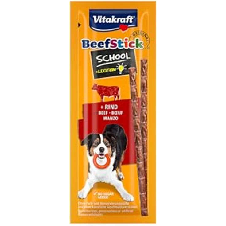Vitakraft Beef Stick School, dünne Fleisch-Sticks mit Rind, ohne Zuckerzusatz, 10 Stück – Bild 1