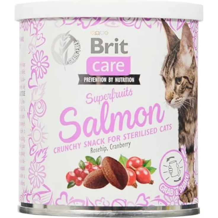 Brit Care Cat Snack - Superfruits Salmon, Crunchy Snack mit Lachs, Hagebutten und Cranberries, 100g – Bild 1
