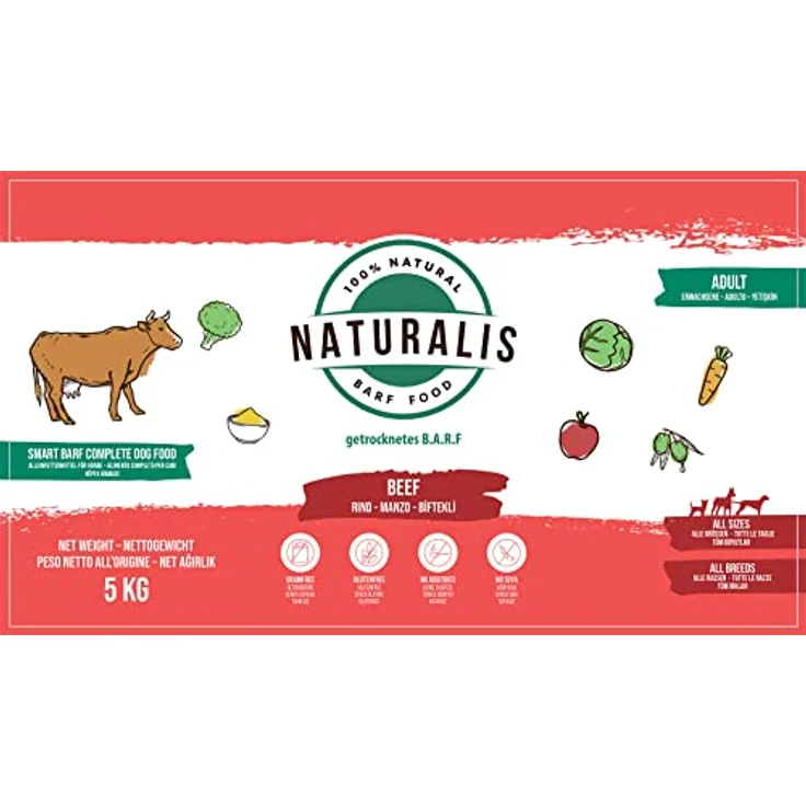 Naturalis Trockenbarf Hundefutter 5kg Rind, getreidefrei, ohne Zusätze, sojafrei, 100% Natur, schonend luftgetrocknet, geeignet für alle Hunderassen – Bild 4