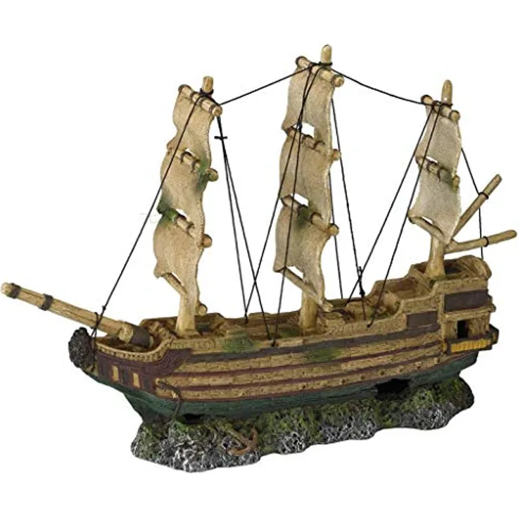 EBI Aqua Della Ghost Ship 2, 3D-Geisterschiff Aquarium Dekoration mit Magnet und Glasbruch-Motiv, ungiftig für Süß- und Meerwasser
