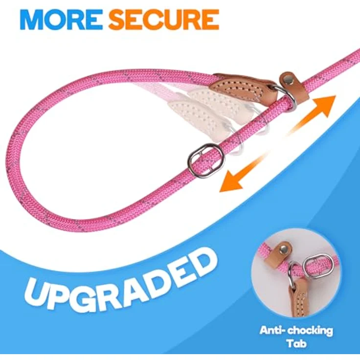 Grand Line Moxonleine mit Zugstopp, 150 cm reflektierende Hundeleine für kleine, mittlere und große Hunde - 6mm, Rosa – Bild 2