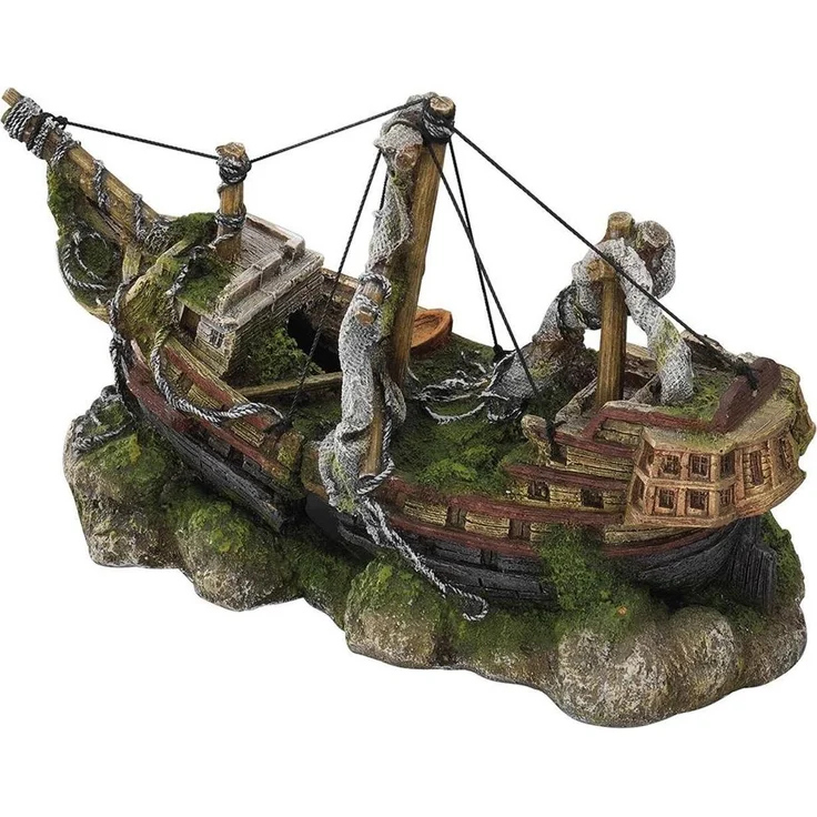 EBI Aqua Della 3 Masted Ship M, Aquarium Dekoration aus hochwertigem Polyesterharz, 18 cm hoch, maritime Note