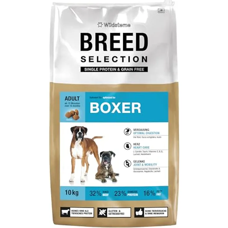 Wildsterne Breed Selection Boxer, 10 kg | Getreidefreies Trockenfutter mit Rind | Monoprotein | TÜV-geprüfte Rezeptur von Tierärzten entwickelt