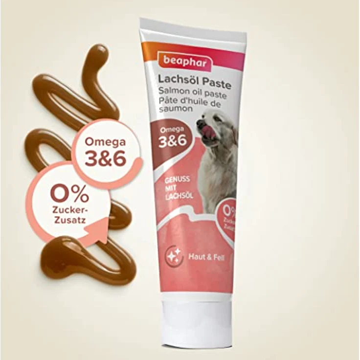 Beaphar Lachsöl Paste für Hunde, 250g - Getreidefrei, mit 20% atlantischem Lachsöl, fördert Fellgesundheit und Sehkraft, mit Huhn, Truthahn und Ente – Bild 2