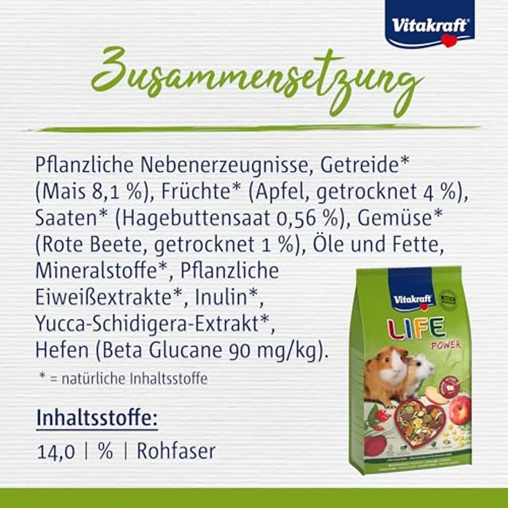 Vitakraft Life Power, Hauptfutter für Meerschweinchen mit Apfel und Roter Beete, stärkt die Abwehrkräfte, ohne Zucker, 600g – Bild 4