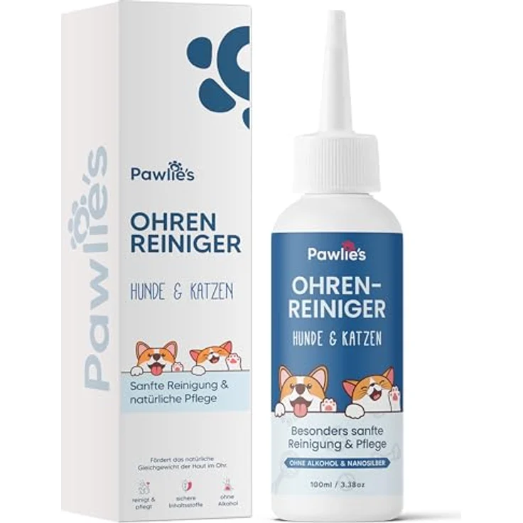 Pawlie's Ohrenreiniger Hund, Natürlicher Ohrreiniger mit Propolis & Meerrettichextrakt, sanfte Ohrenpflege für Hunde & Katzen, 100 ml – Bild 1