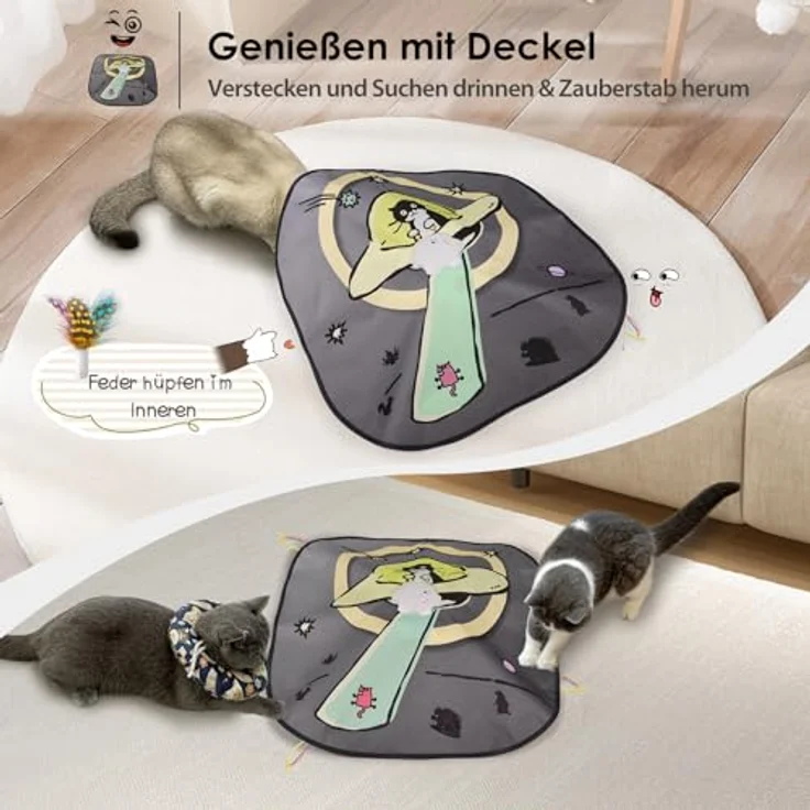 GoldenSun Katzenspielzeug 4-in-1 interaktiv, Aufladbares Selbstspielzeug mit 3 DIY-Ersatzfedern für Katzen – Bild 3