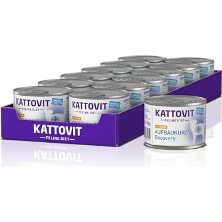 KATTOVIT Recovery Nassfutter für Katzen, glutenfreies Diätfutter mit Huhn für Katzen mit Untergewicht und Rekonvaleszenz, 12 x 185 g