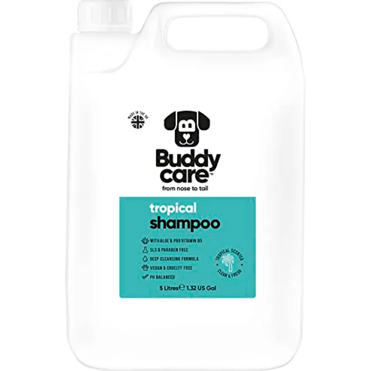 Buddycare Tropisches Hundeshampoo, Tiefenreinigendes Shampoo für Hunde mit Aloe Vera und Pro-Vitamin B5, 5L, Erfrischender Duft – Bild 1