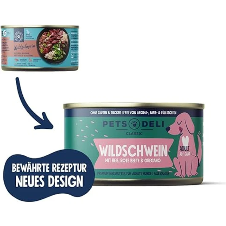 Pets Deli Classic Hunde Nassfutter Wildschwein & Reis, hoher Fleischanteil, leicht verdaulich, getreidefrei, mit Roter Bete, 6x200g, Premium Qualität – Bild 2