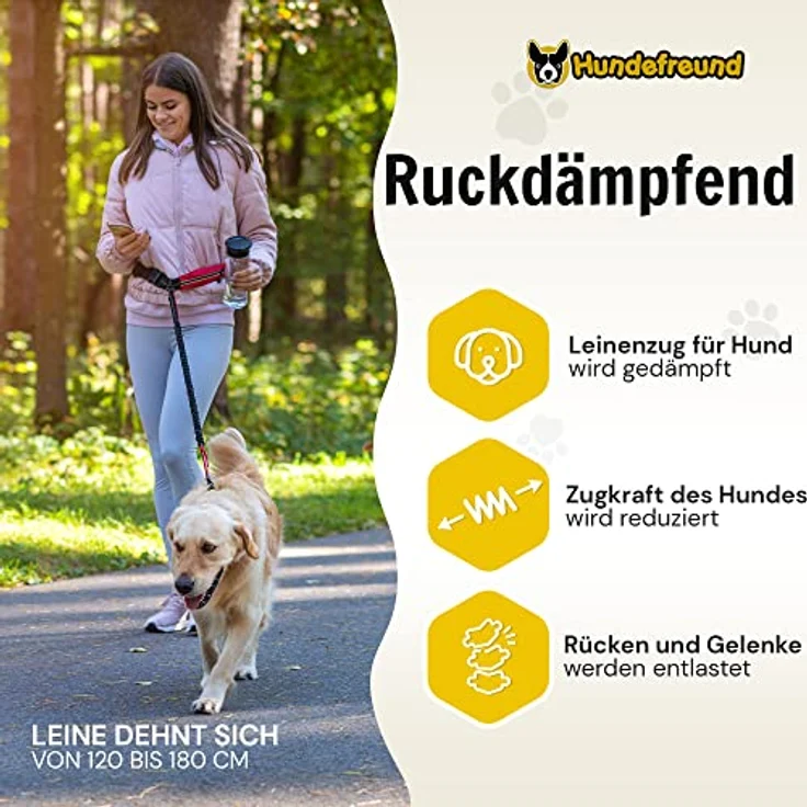 Hundefreund Joggingleine mit Bauchgurt Rot, elastisch und ruckdämpfend, reflektierend für Hunde bis 70 kg, freie Hände zum Joggen, Laufen, Radfahren und Wandern – Bild 5