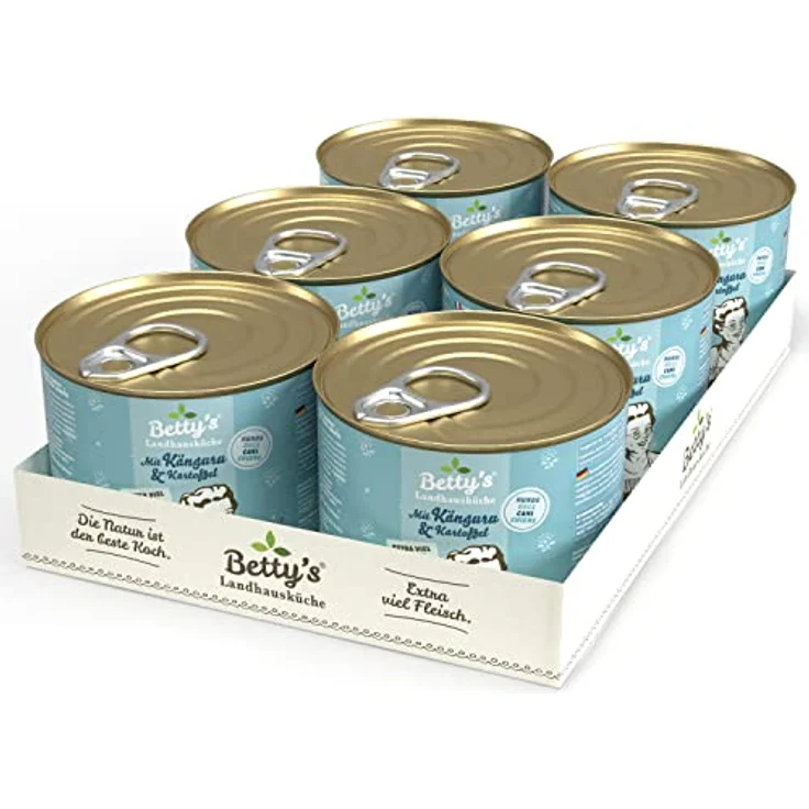 Boswelia Betty's Landhausküche Känguru mit Kartoffeln und Geflügel, Hunde-Nassfutter, 6 x 200 g, für alle Hunderassen, hohe Bioverfügbarkeit, 65% Fleischanteil – Bild 1