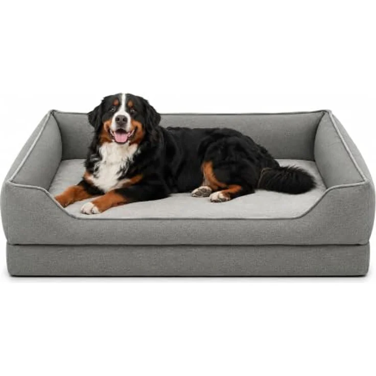 Zedelmaier orthopädisches Hundebett XXL, 124×84cm, grau, mit extra dicker Schaumstoffmatratze und abnehmbarem Bezug – Bild 1
