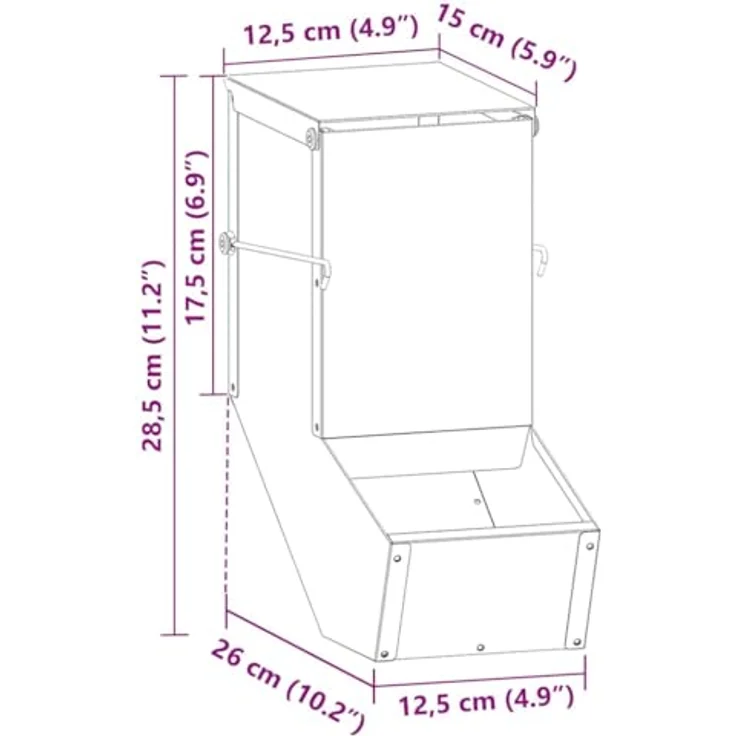vidaXL Kaninchenfütterer Olive Grün, Rechteckiger automatisierter Futterspender aus Stahl, 12,5 x 26 x 28,5 cm, für drinnen und draußen – Bild 3