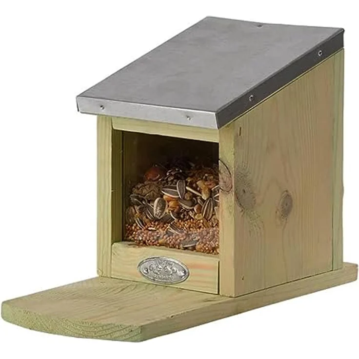 Esschert Design Futterhaus, Futterstation für Eichhörnchen mit Metalldach, Deckel klappbar, ohne Nüsse, ca. 12,2 cm x 23 cm x 17,5 cm – Bild 5