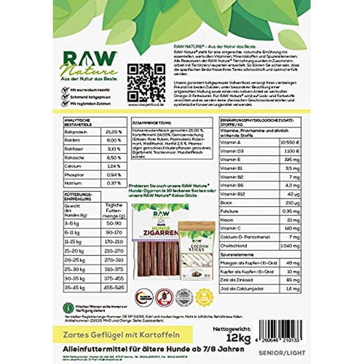 RAW Nature Trockenfutter Senior mit Huhn, 12kg, Kaltgepresstes, Getreidefreies Hundefutter, 100% Muskelfleisch, für alle Rassen und empfindliche Hunde – Bild 3
