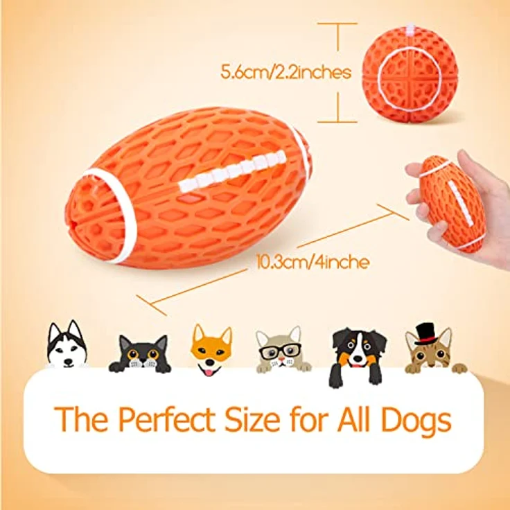 Nobleza Hundeball, interaktives Kauspielzeug aus Naturkautschuk mit Zahnpflege-Funktion, robuste Rugby-Form, 10.3cm x 5.6cm – Bild 3