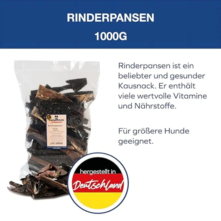 Tiernahrung Schwenner Rinderpansen für Hunde, getrocknete Kaustangen mit natürlicher Verdauungsunterstützung, 1000g, 20cm – Bild 3
