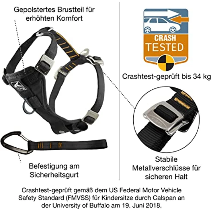 Kurgo Enhanced Strength Tru-Fit Hundegeschirr, Crash-Test-zertifiziertes Sicherheitsgeschirr mit fünf Verstellpunkten und gepolsterter Brustpartie, Tintenblau, Größe S – Bild 2