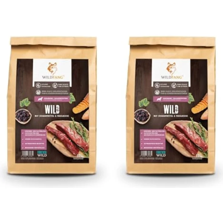Wildfang® Hundefutter Trocken, Getreidefreies Premiumfutter mit 50% Wild und Lachs, 2 x 2 kg, mit Süßkartoffel & Maulbeere – Bild 1