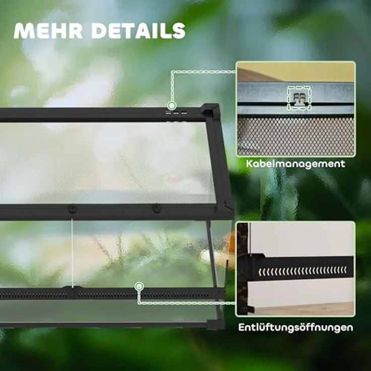 PawHut Terrarium mit Frontbelüftung, ausbruchsicherem Drehverschluss, 360°-Rundumsicht, schwarz, 50L x 30B x 25H cm – Bild 8