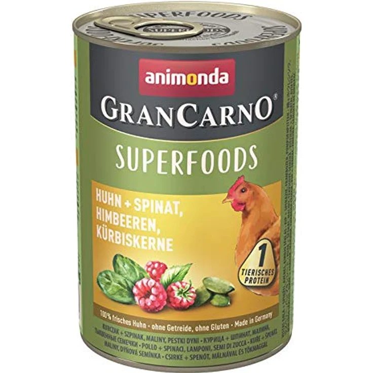 animonda GranCarno Superfoods Adult Huhn + Spinat, Himbeere, Hunde-Nassfutter, 6x400g, Hergestellt in Deutschland – Bild 2
