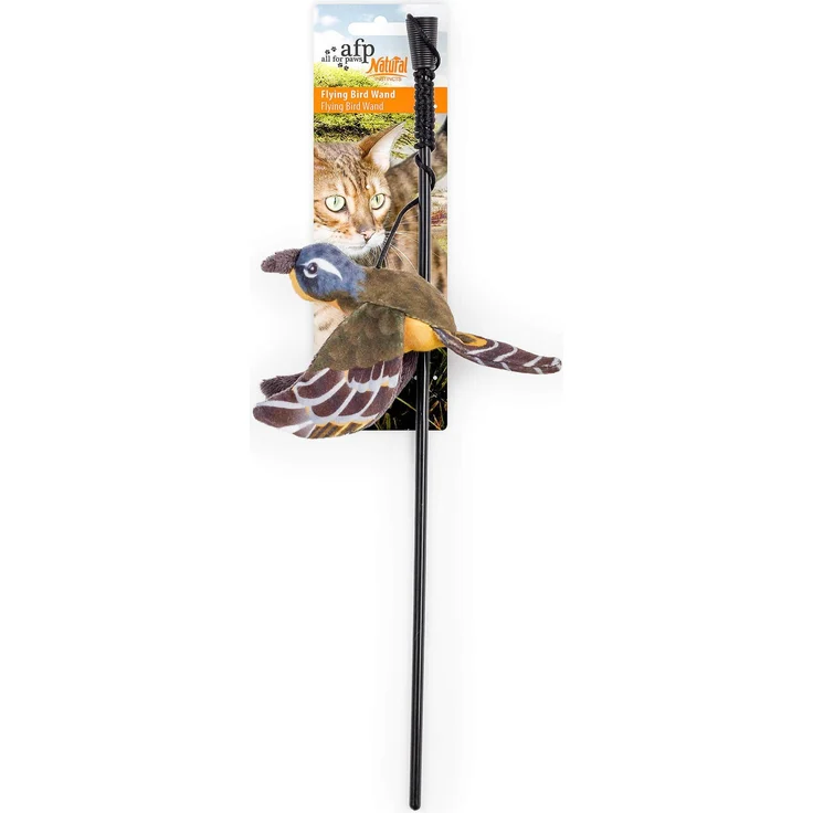 All for Paws AFP Katzenspielzeug Natural Instincts, Katzenangel Fliegender Vogel mit Katzenminze, assortierte Farben