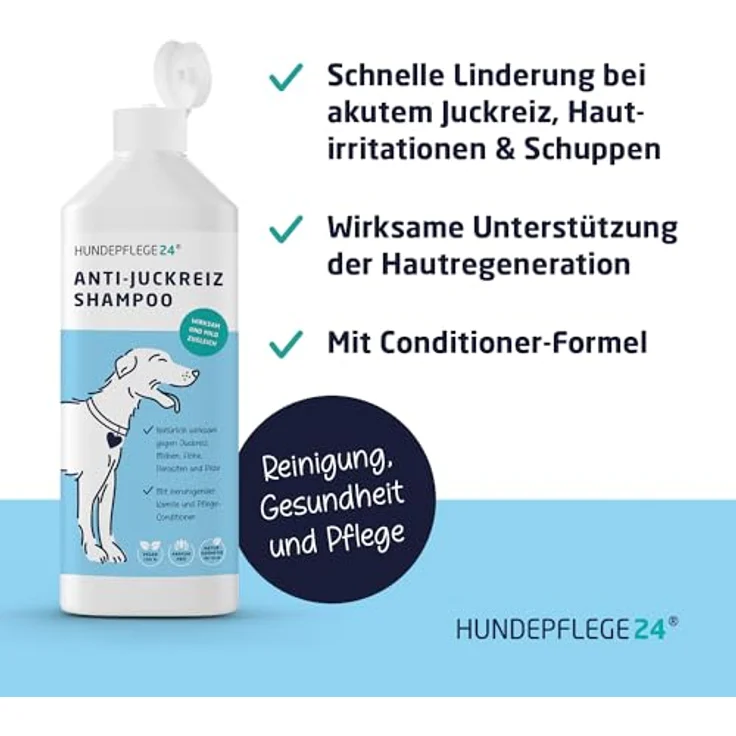 Hundepflege24 Natürliches Hundeshampoo 3in1 gegen Juckreiz, mit Fellglanzformel und Conditioner, unterstützend bei Milben, Flöhen & Pilzbefall, 500ml – Bild 2