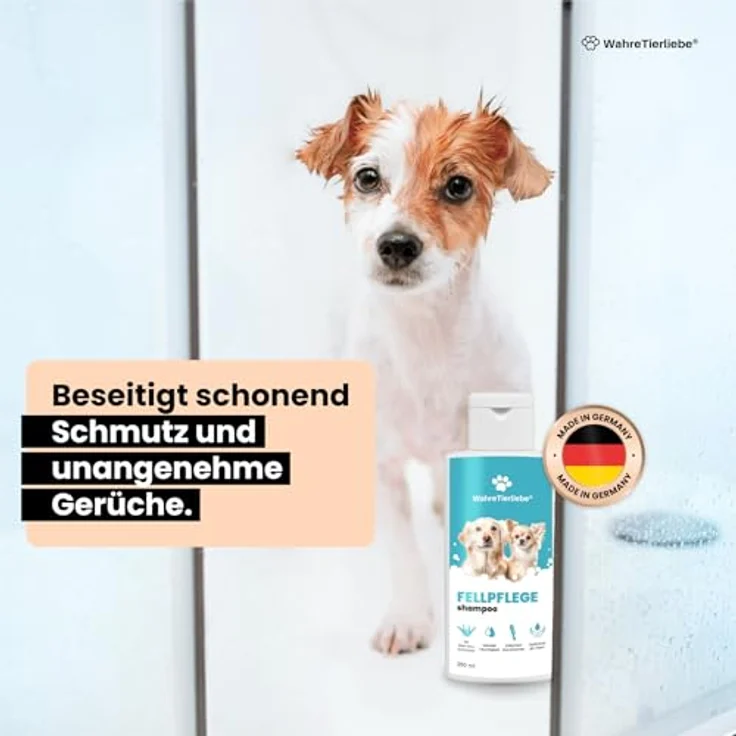 Wahre Tierliebe Hundeshampoo, rückfettend mit Kokosnuss-Extrakt & Aloe Vera, pH-neutral, gegen Geruch und Schmutz, 250ml, Made in Germany – Bild 5
