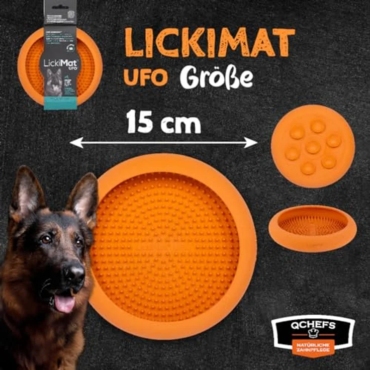 QCHEFS Zahnputzflocken Leckmatte UFO, Hund Zahnpflege Futternapf aus lebensmittelechtem Gummi, spülmaschinenfest und robust – Bild 3