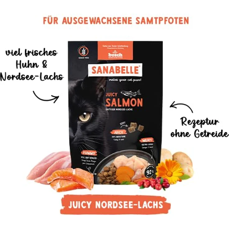 Sanabelle Trockenfutter Katze, Adult, Nordsee-Lachs, Vollnahrung mit frischem Fleisch, 250 g – Bild 7