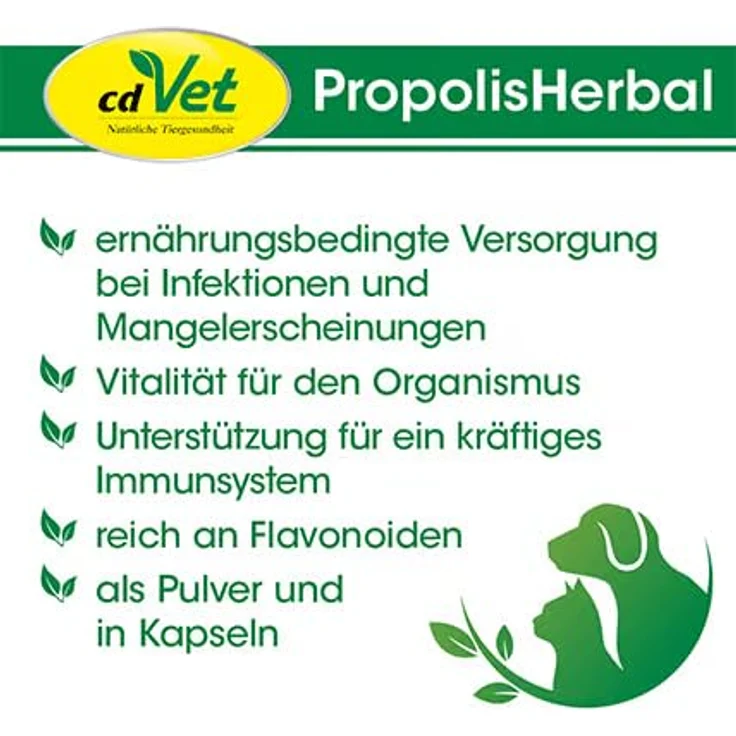 cdVet PropolisHerbal 190g, Propolis Nahrungsergänzung für Hunde, Katzen, Nager und Pferde, 100% Naturprodukt mit Flavanoiden und Spurenelementen – Bild 3