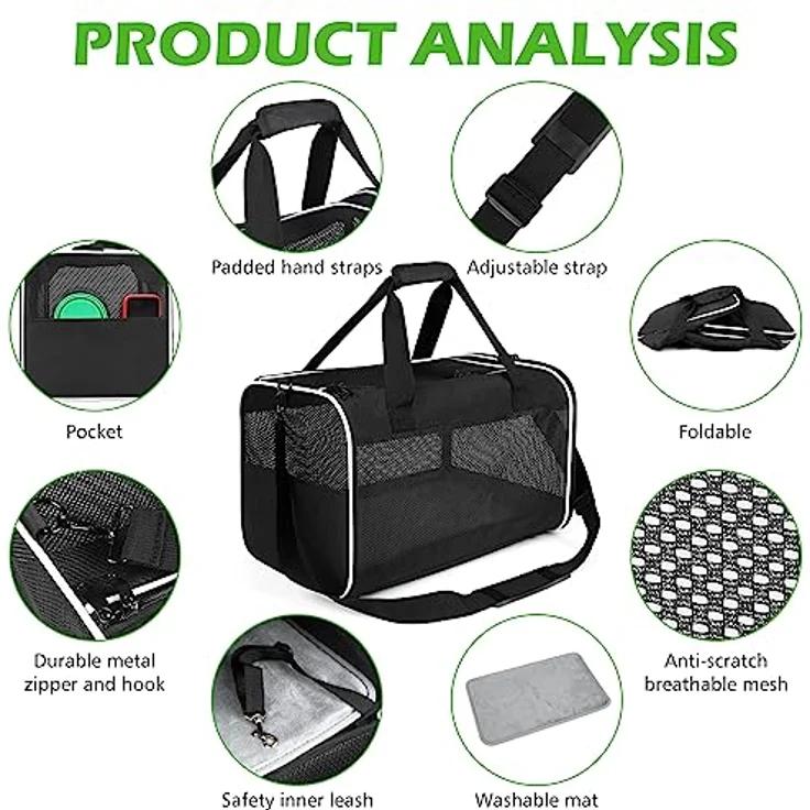 Lannvan Transportbox Katze, faltbare Katzen- und Hundebox bis 6,5kg, atmungsaktiv mit abnehmbarem Plüschpad, 45x30x30cm, Schwarz – Bild 3
