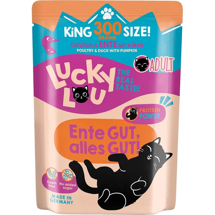 Lucky Lou Lifestage Adult, Katzen-Nassfutter mit Geflügel und Ente, 6x300g, hoher Fleischanteil, ohne Getreide und Zuckerzusatz