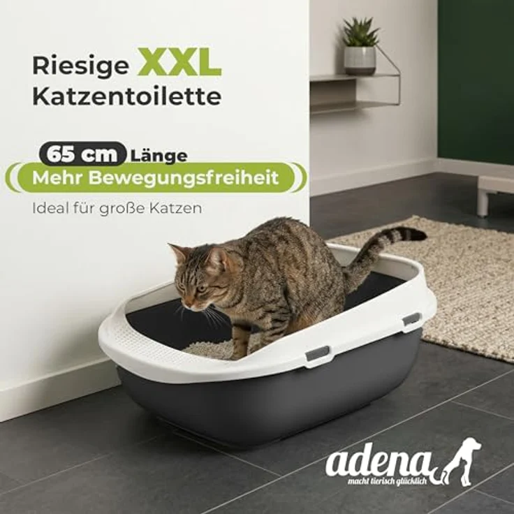 adena XXL Jumbo Katzentoilette Schale 65 cm, anthrazit, mit perforierter Einstiegsstufe und großer Streuschaufel – Bild 3