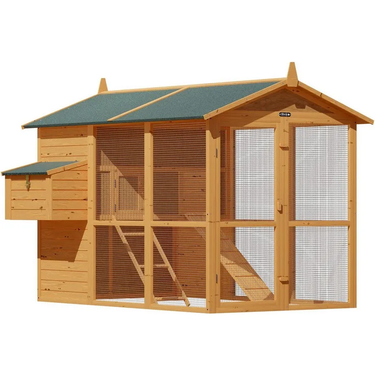Cadoca XXL Kleintierstall, Hühnerhaus 191 x 151 x 172 cm mit überdachter Ruhezone, braun/grün, geeignet für verschiedene Kleintiere