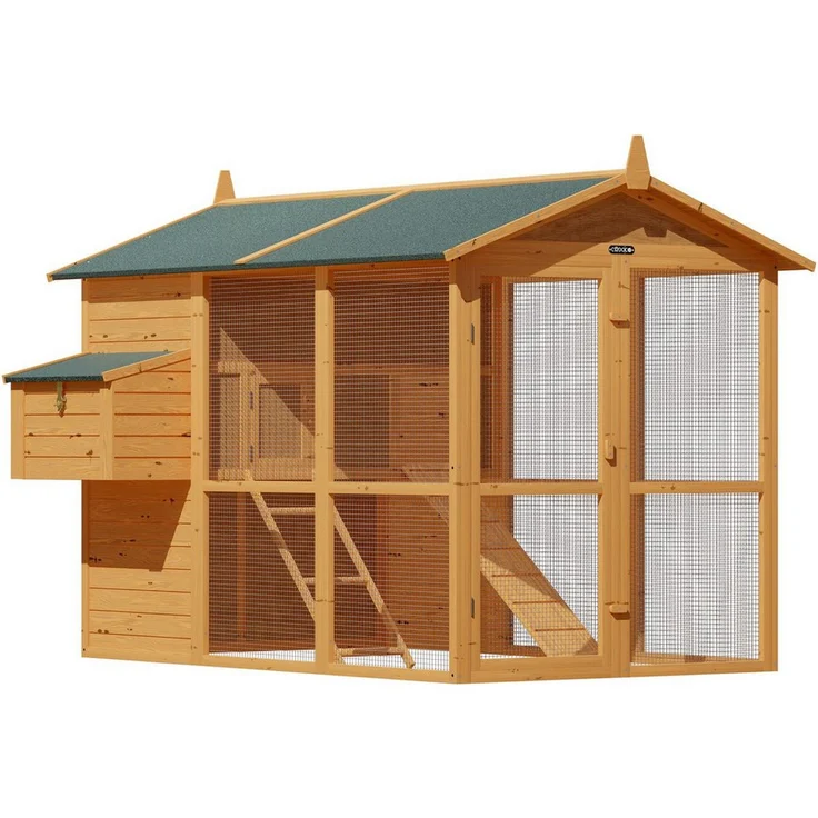 Cadoca XXL Kleintierstall, Hühnerhaus 191 x 151 x 172 cm mit überdachter Ruhezone, braun/grün, geeignet für verschiedene Kleintiere