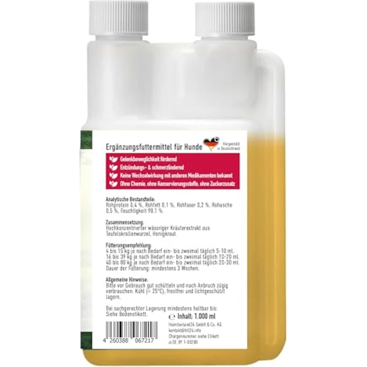 TJURE Teufelskralle Liquid für Hunde, 1000 ml, pflanzliches Ergänzungsfuttermittel zur Unterstützung der Beweglichkeit, ohne Zusatzstoffe, Made in Germany – Bild 2