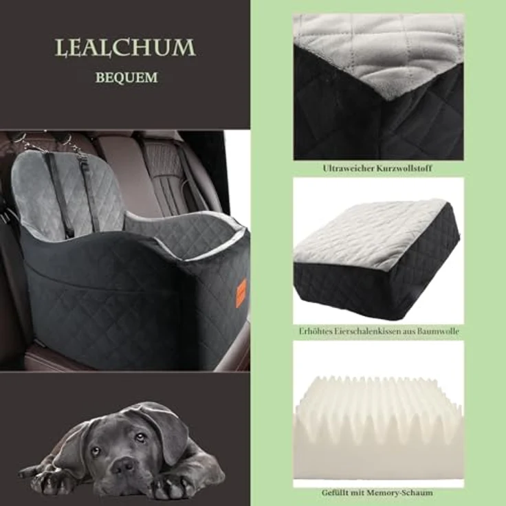Lealchum Hunde-Autositz für kleine/mittelgroße Hunde, tragbarer Welpensitz mit erhöhtem Kissen, abnehmbar und waschbar, mit Aufbewahrungstaschen, Rot, Medium – Bild 4
