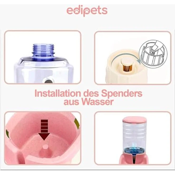 Edipets Automatischer Futterspender für Katzen und Hunde, 3.8L, 2 Einheiten, Rosa, lebensmittelechter Kunststoff, einfach zu reinigen – Bild 2