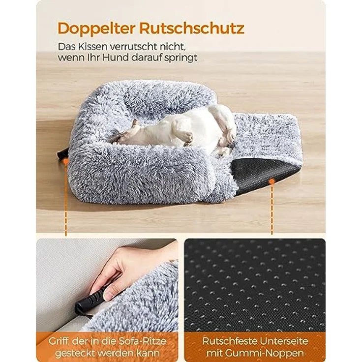 Feandrea FluffyHug Hundebett Plüsch, wasserabweisendes Hundekissen, Größe M für kleine und mittelgroße Hunde, 80 x 75 x 16 cm, Ombré-Grau PGW221G01 – Bild 5