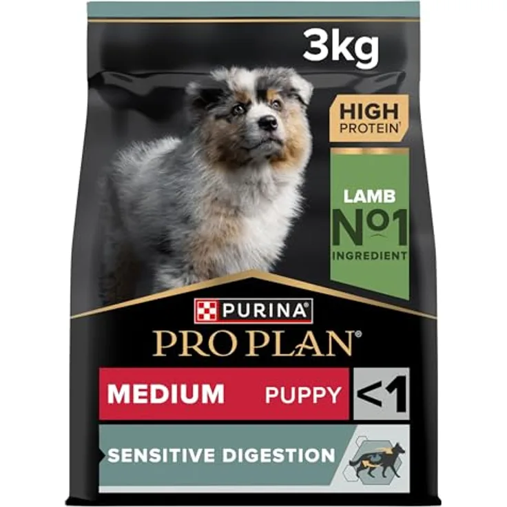 PRO PLAN Puppy Medium Sensitive Digestion, Hundefutter mit Lamm und präbiotischen Zutaten, 3 kg