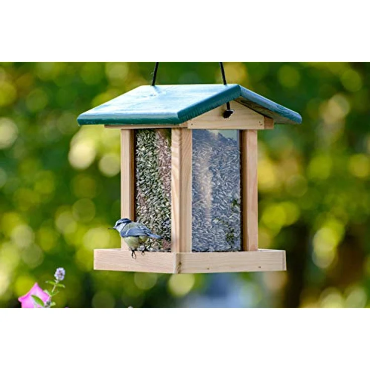 dobar 90040FSCe Futterspender Vogelfutterhaus aus Holz für Wildvögel, 21 x 21 x 28 cm, grün – Bild 5