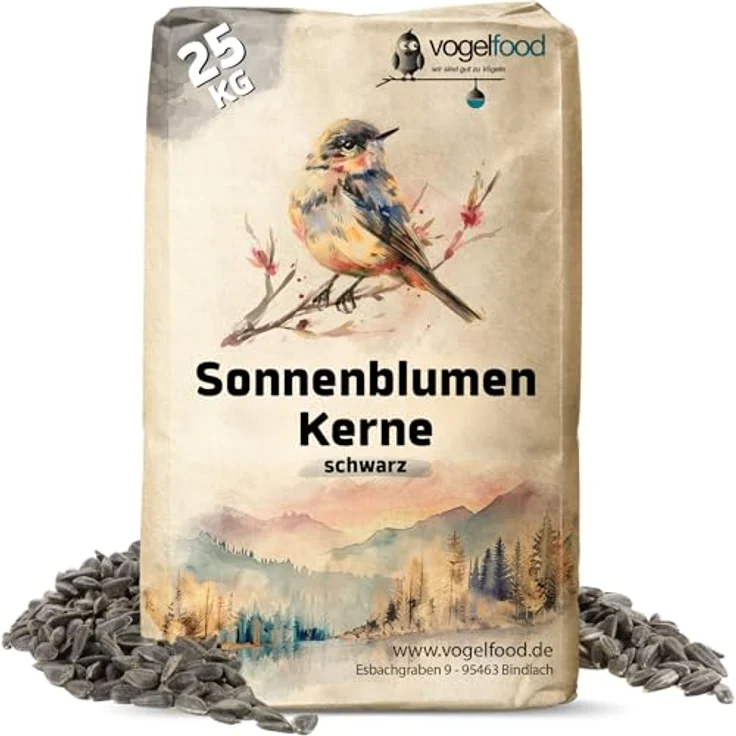 vogelfood Sonnenblumenkerne schwarz 25 kg, erstklassiges Wildvogelfutter mit hohem Nährstoffgehalt und Energiebooster für Wildvögel – Bild 1