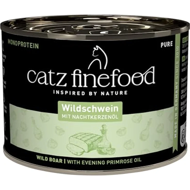 catz finefood Purrrr Wildschwein Monoprotein Katzenfutter nass N° 109, 70% Fleischanteil, für ernährungssensible Katzen, 6 x 200g Dose – Bild 1