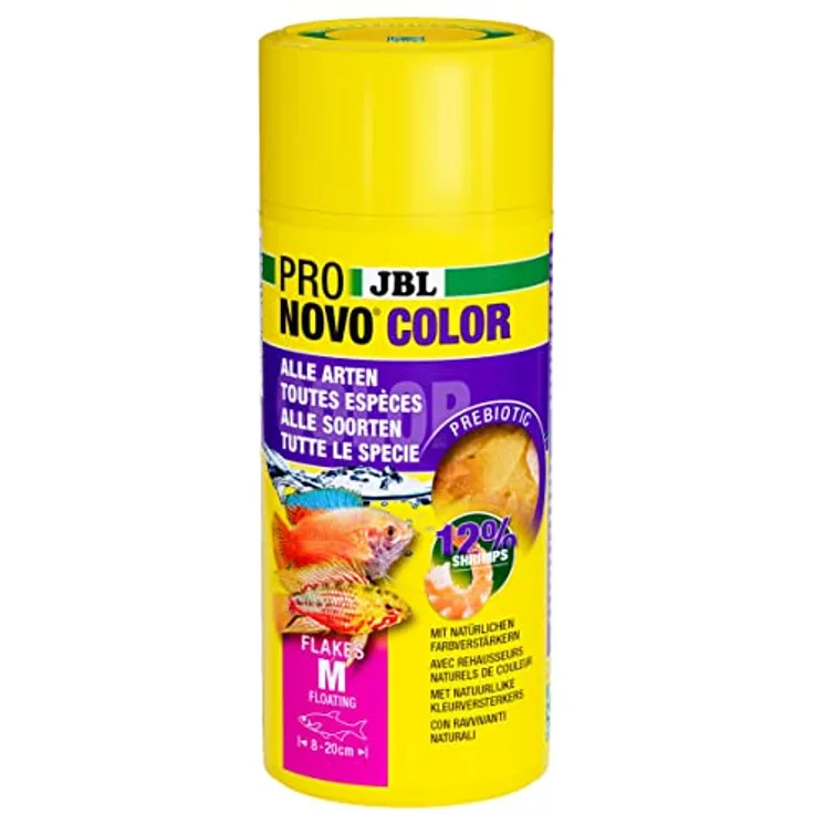 JBL PRONOVO COLOR FLAKES, Farbfutter-Flocken für Aquarienfische von 8-20 cm, prebiotisch, mit natürlichem Astaxanthin, 250 ml