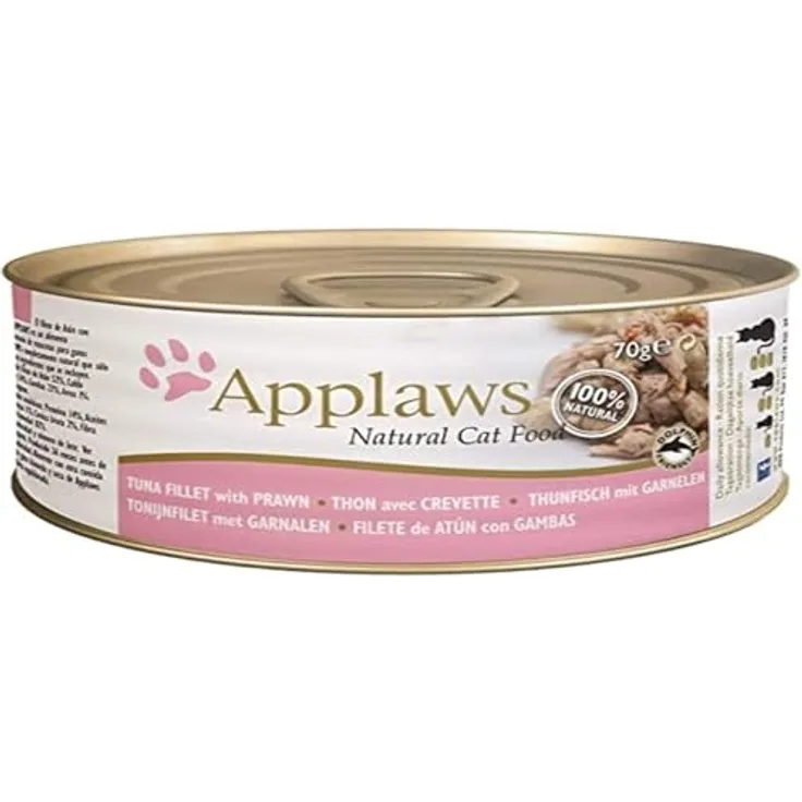 Applaws Sparpaket in Brühe 48 x 70 g, Katzen-Nassfutter mit Thunfisch und Garnele, proteinreich und glutenfrei