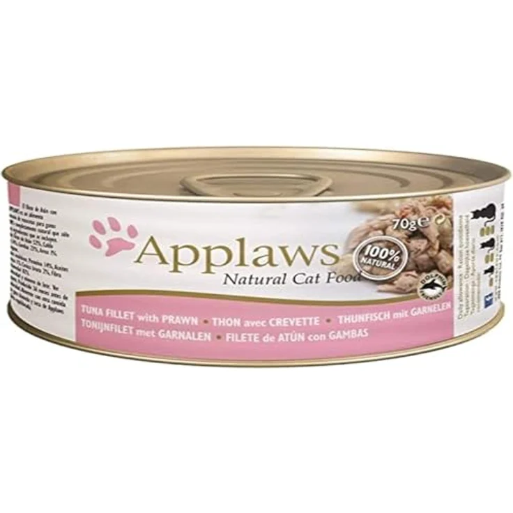 Applaws Sparpaket in Brühe 48 x 70 g, Katzen-Nassfutter mit Thunfisch und Garnele, proteinreich und glutenfrei