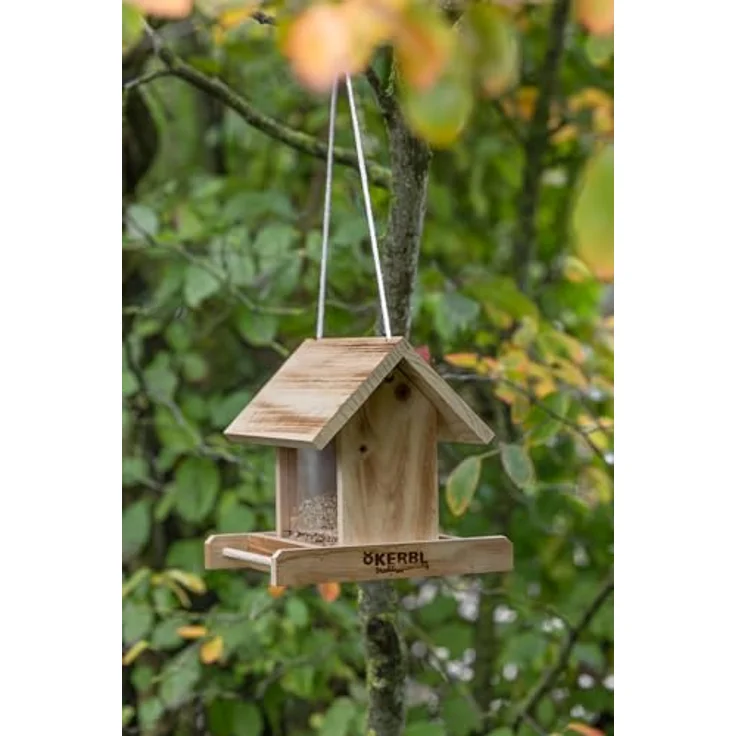 Kerbl Hobbyfarming 87036 Vogelfutterhaus, aus Holz mit wetterfestem Dach, Glasscheiben und Sichtfenster zur Füllstandsanzeige, reißfeste Kordel, Sitzstange, für Wildvögel – Bild 2