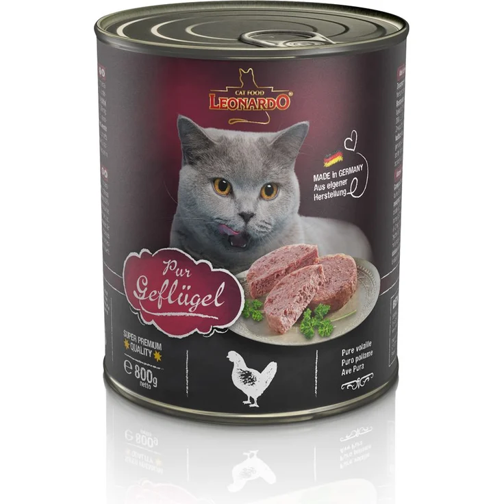 Leonardo Katzenfutter All Meat 6 x 800 g, Geflügel pur, hochwertiges Nassfutter ohne Getreide und Gluten, mit hohem Fleisch- und Fischanteil, taurinhaltig, optimal verdaulich